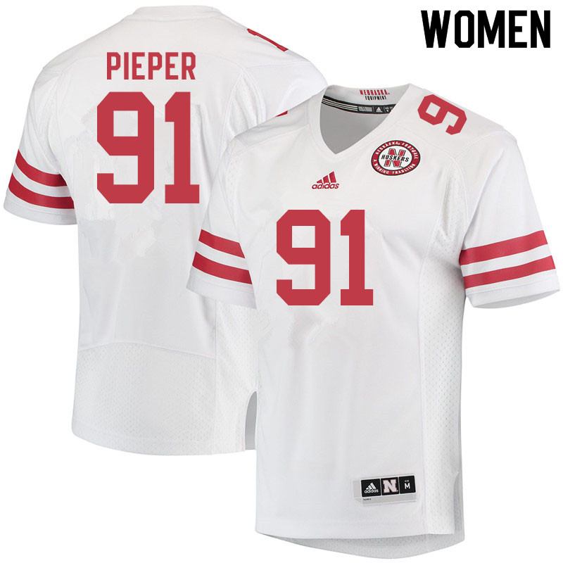 Women #91 Cameron Pieper Nebraska Cornhuskers College Football Jerseys Sale-White - Click Image to Close